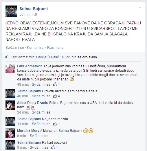 Selma Bajrami koncert lazna pozivnica