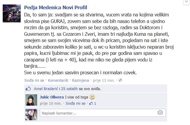 Peđa Medenica facebook objava 27 1 2014